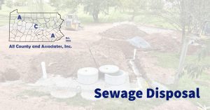 sewage disposal header image with an in progress sewar system being installed in the background
