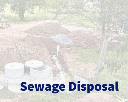 sewage disposal header image with an in progress sewar system being installed in the background