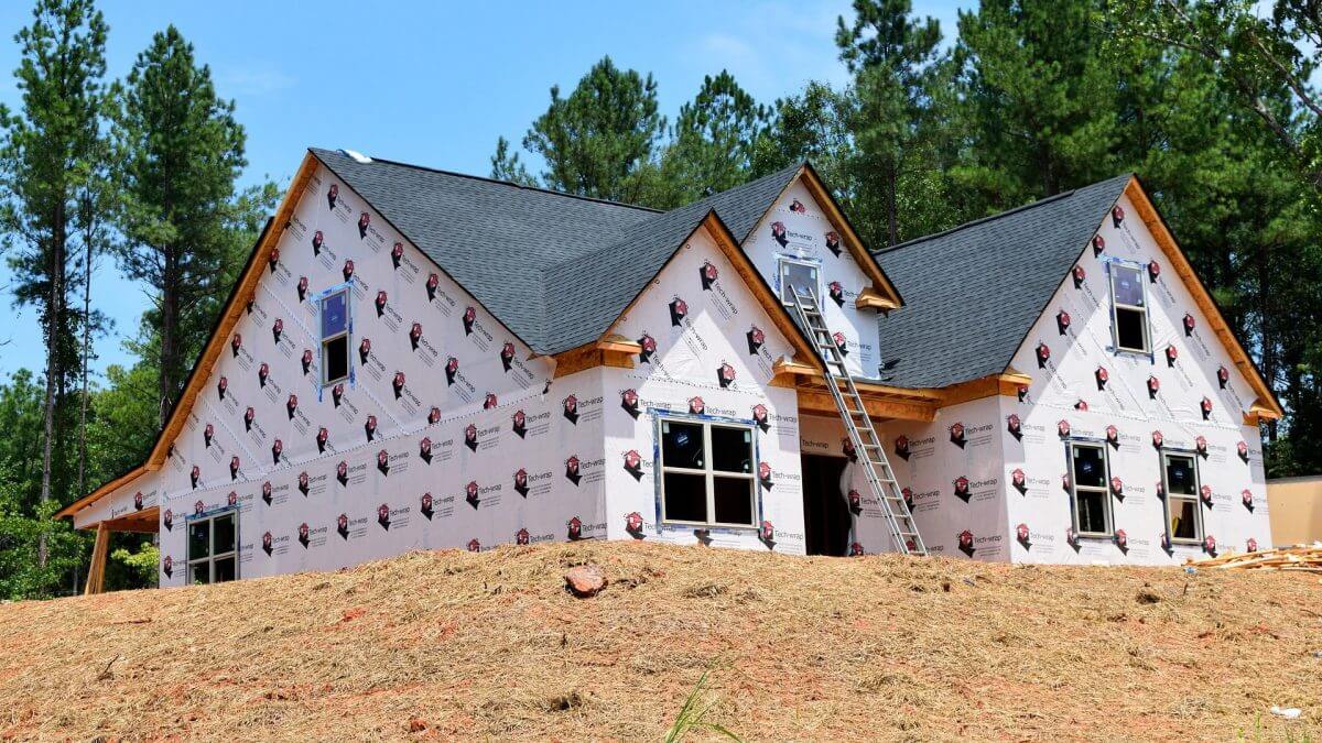 new home under construction with freshly installed windows