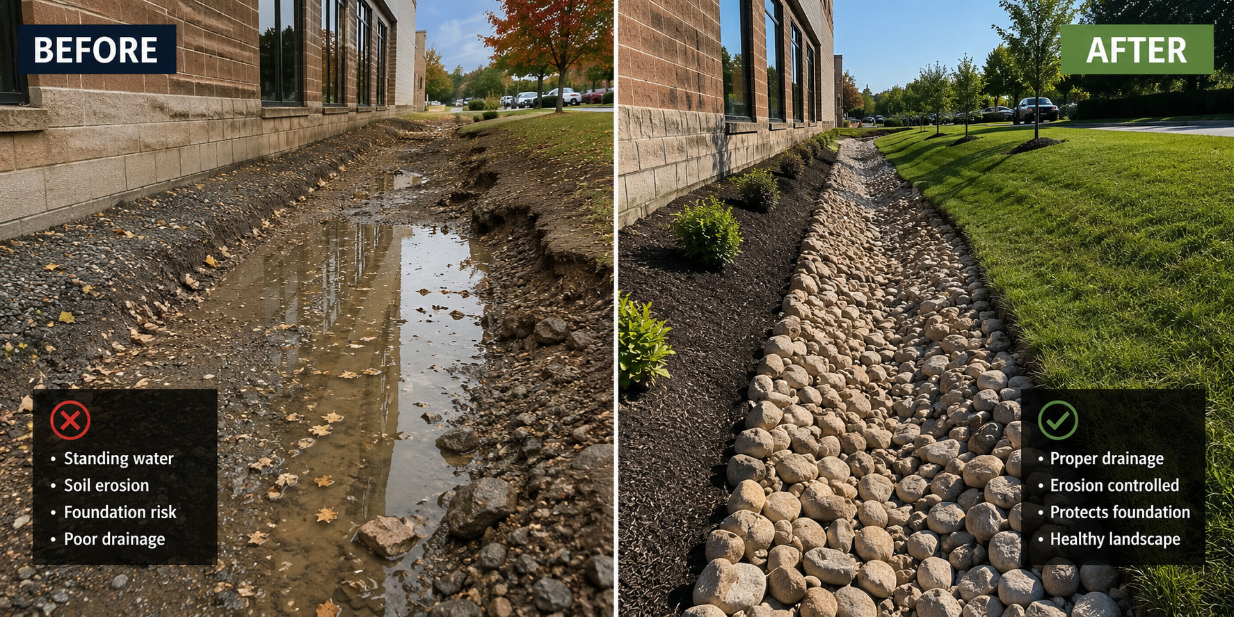before and after stormwater drainage