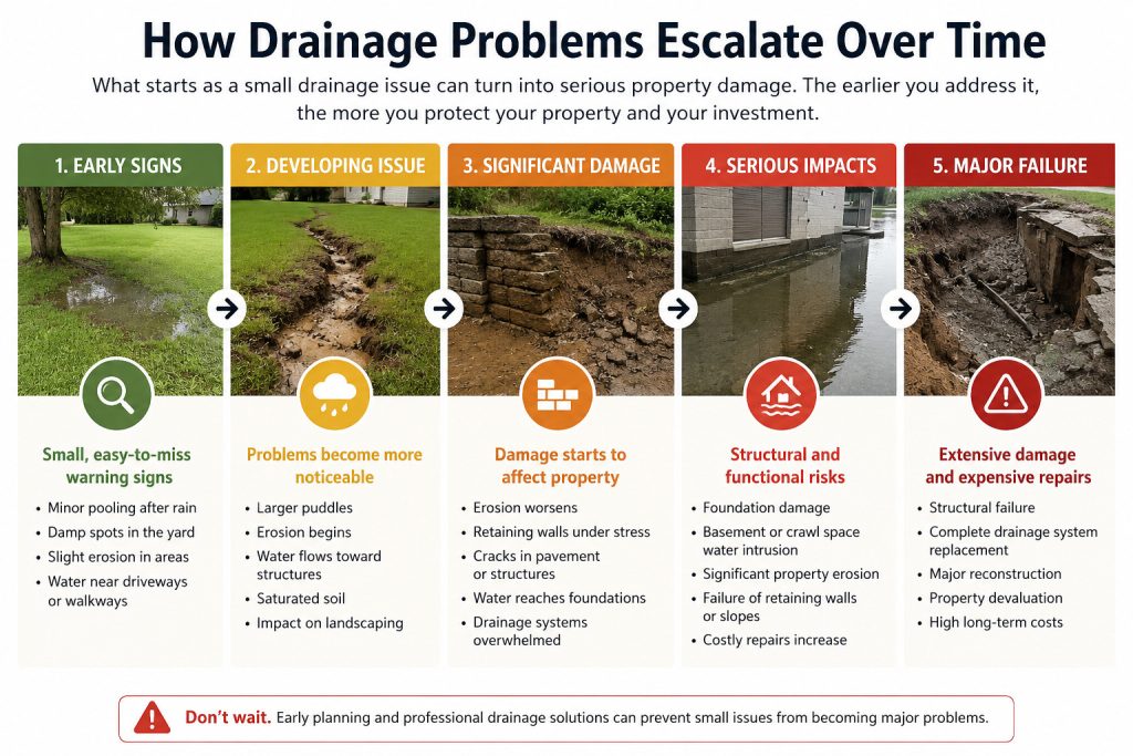 illustration showing how drainage problems can escalate